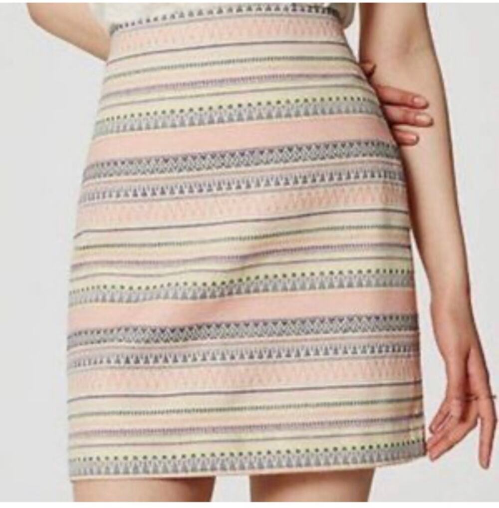 LOFT Pink Pastel A Line Pencil Skirt Women's Sz 6P Striped Geometric Multicolor
